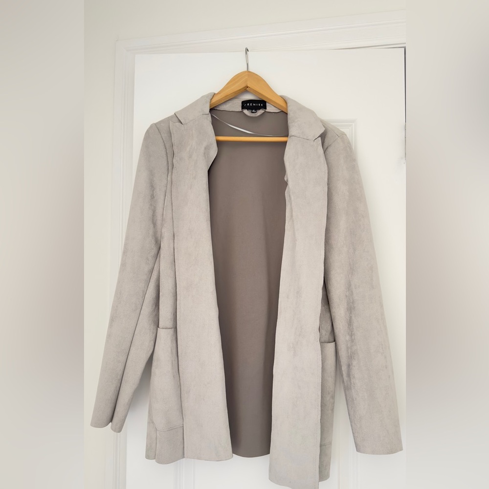 Premise Light Gray Women's Blazer - Faux Leather